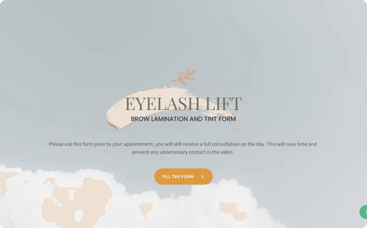 Eyelash Lift, Brow Lamination and Tint Form Eyelash Lift, Brow Lamination and Tint Form